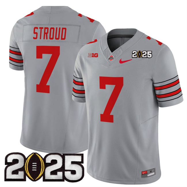 Men Ohio State Buckeyes #7 C.J. Stroud Grey 2025 CFP Final Patch F.U.S.E. Vapor Limited Stitched NCAA Jersey->ncaa teams->NCAA Jersey